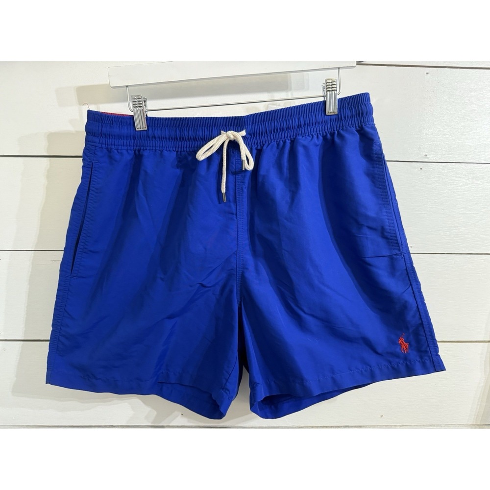 Polo Ralph Lauren Swim Shorts‎ Mens Large Trunks Royal Blue White Lined Pony